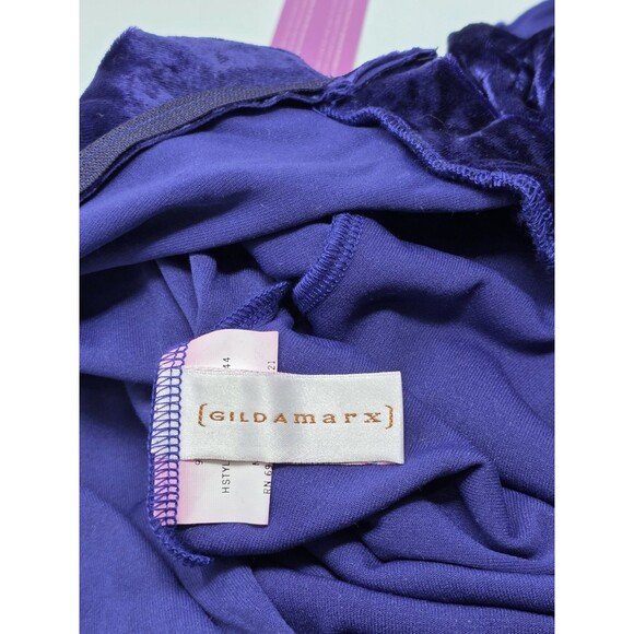 Gilda Marx XS Crushed Velvet High Neck Keyhole LS Skirt Leotard Dress Purple Y/J - Picture 12 of 16